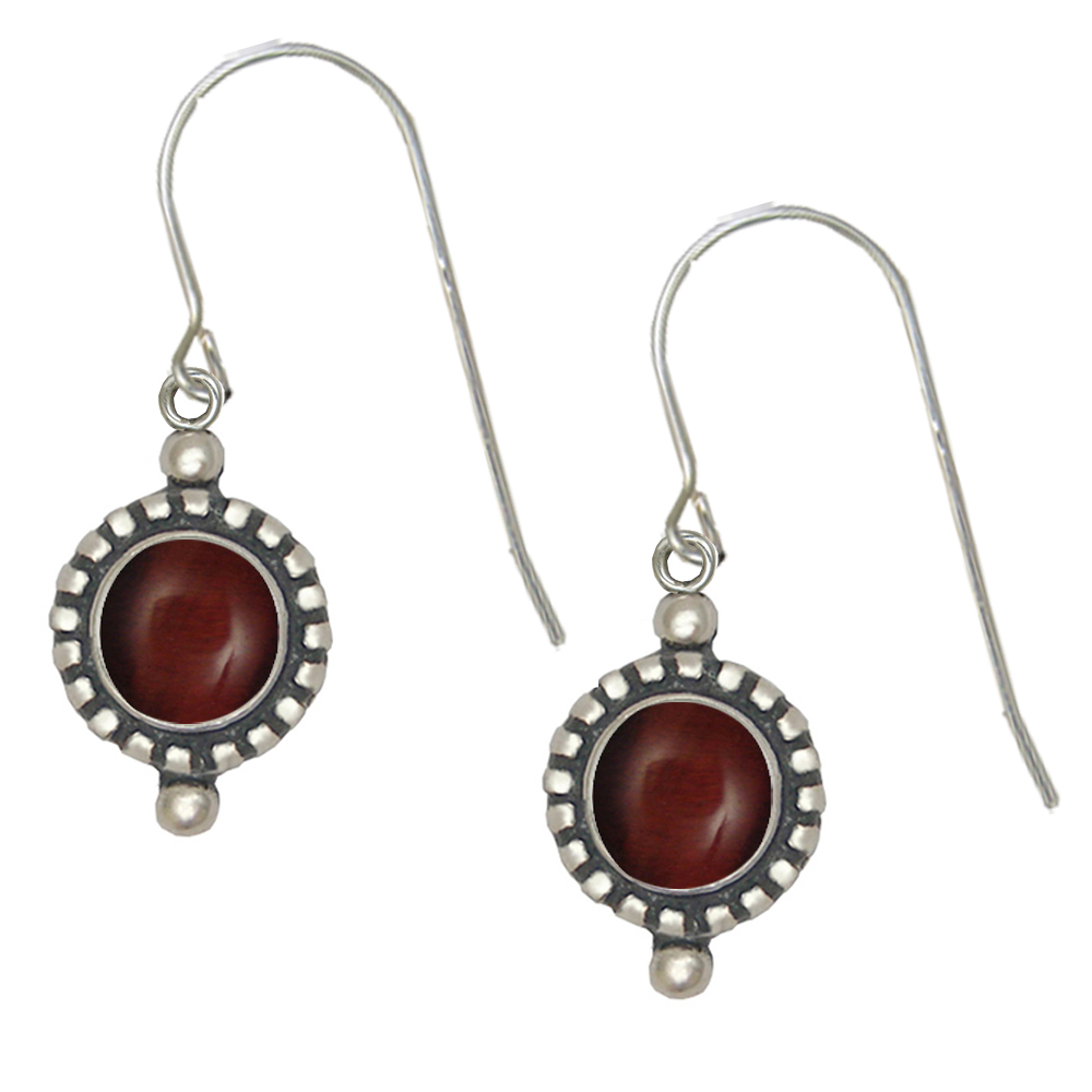 Sterling Silver Petite Red Tiger Eye Gemstone Drop Dangle Earrings